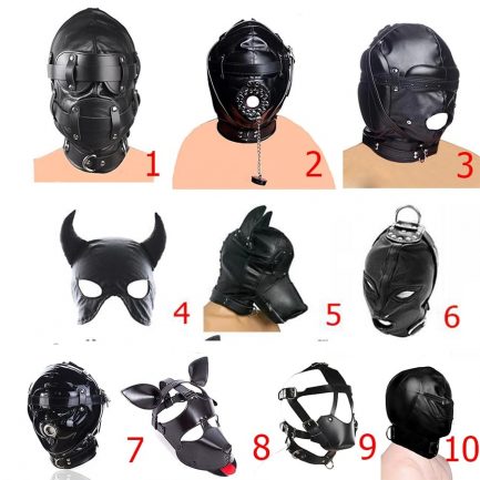 Leather Padded  Blindfold,Head Harness Mask Gag