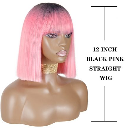 AZQUEEN Short Pink Bob Straight Wig With Bangs