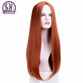 MSIWIGS Long Straight Wigs Synthetic Orange Color Women’s Wig Cospaly Central Part Hair Silver Grey White Red Colour
