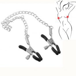 Faux Leather Choker Collar with Nipple Breast Clamp, Clip Chain