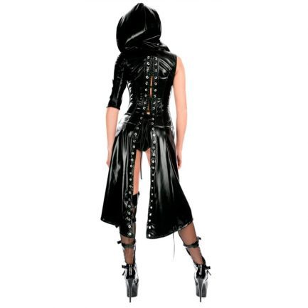 Latex Erotic Dress Lingerie, PVC Hollow Out Faux Leather Bodysuit