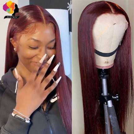 Straight Hair 13X1 Lace Front Wig, Human Hair  99J Red