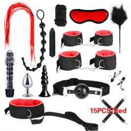 10/13/15/17 PCS, Bondage Restraints Kits, Handcuffs, Whip, Anal Plug, Bullet Vibrator and more