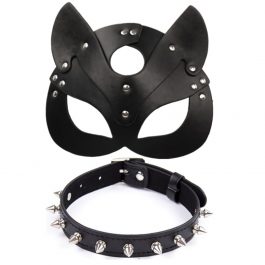 Fetish Head Mask, Whip,  Leather Cat Halloween Mask