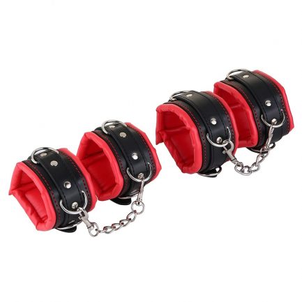 Set Leather Handcuffs Ankle Cuffs, With Steel Pipe