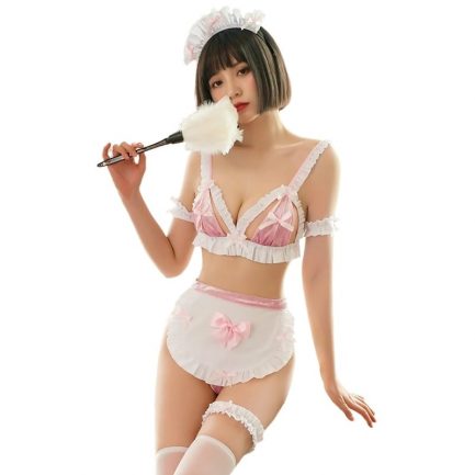 Kawaii Cute Anime Cosplay, Lingerie Apron Maid Dress, Open Cup Bra and Panty