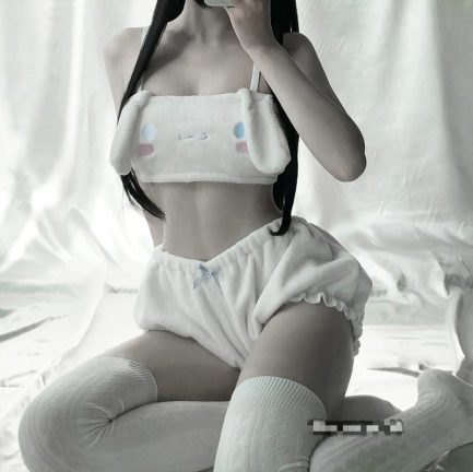 Sexy Lingerie Anime, Cosplay Costumes Pink and White, Long Ear Doggy