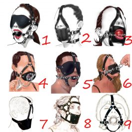 Leather Head Face Mask, Mouth Gag, Silicone Gag Ball , Harness Strap Blindfold