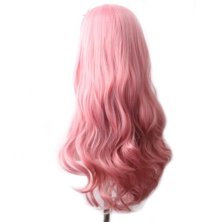 WoodFestival Synthetic Hair, Wavy Long Pink Wig, Colored Cosplay Wigs