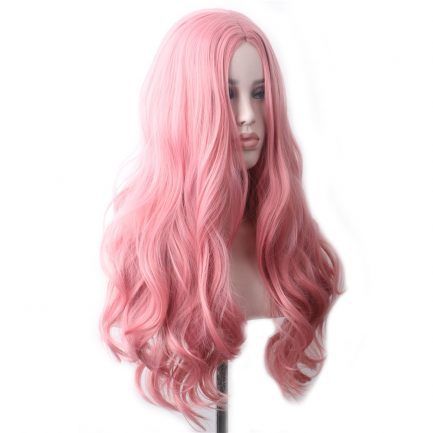 WoodFestival Synthetic Hair, Wavy Long Pink Wig, Colored Cosplay Wigs