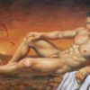 Artist’s high-quality hand-painted oil, painting on canvas: glamorous body art, male nude