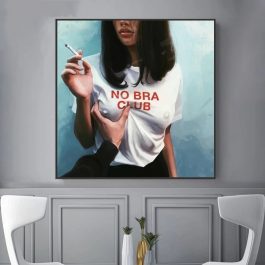 No Bra, Smoking Girl, Canvas Paintings