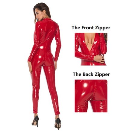 Erotic Sexy Crotchless Latex Bodysuit, Double Zipper Dress, Breast Exposing, Open Crotch, Leather Catsuit