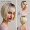HENRY MARGU Bob Short Hair Wigs for Women, Ombre Brown Or Blonde Wig with Bangs Straight