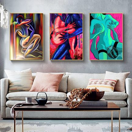 Modern Abstract Woman and Men Nude, Sexy Body, Art Canvas Painting