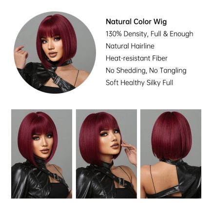 Short wig with bangs for women, heat resistant synthetic wig