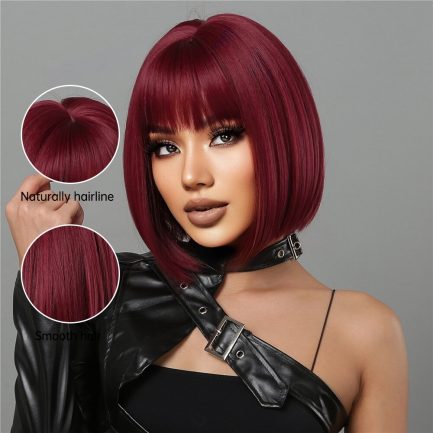 Short wig with bangs for women, heat resistant synthetic wig